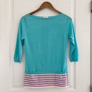Matilde Cashmere Pullover Sweater 42 Small Striped Aqua Purple